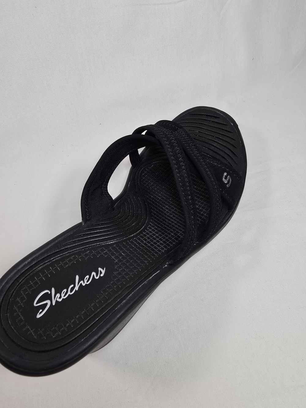 Skechers Women’s Black Wedge Sandals - Comfortable Everyday Wear - Picture 7 of 9